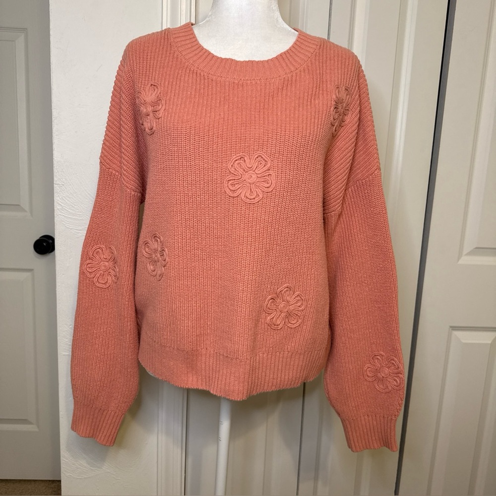 Laura Ashley Jumper/Pullover XL Long Sleeve Round Neck Cotton Knit Sweater